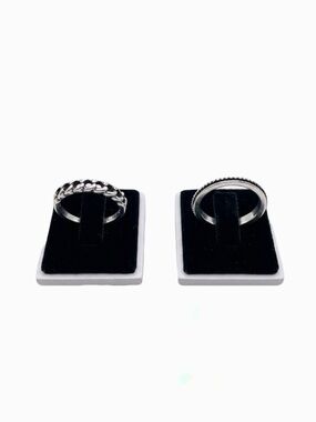 New Bohemian Biker Sterling Silver 2 Piece Set Chain Link & Studded Ring 6